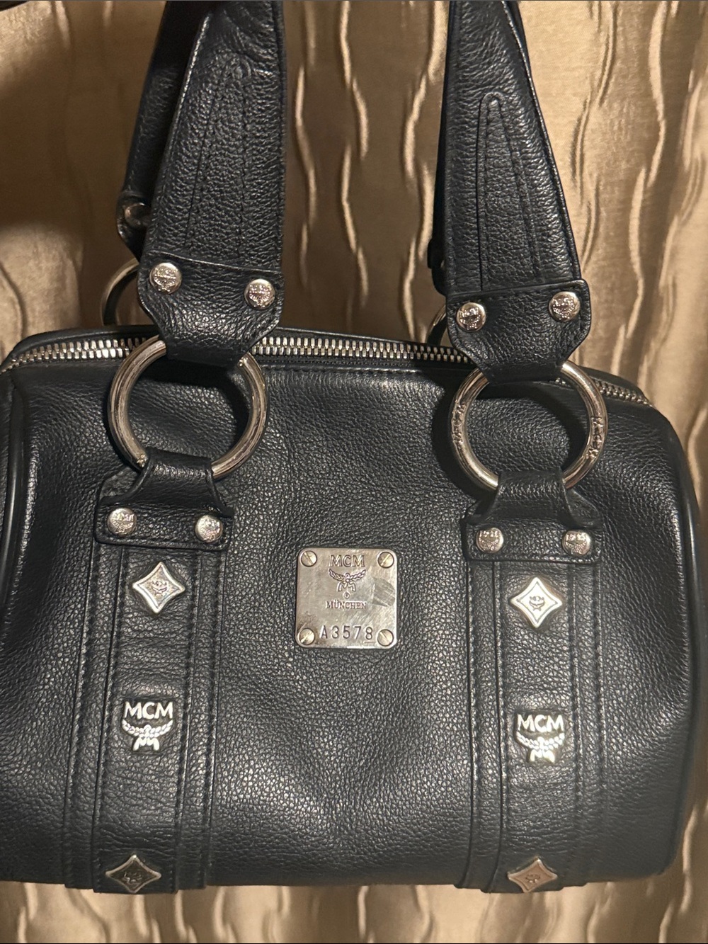MCM Black Leather Logo-Plate Satchel - Picture 14 of 14